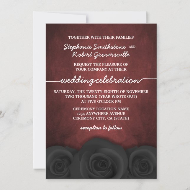 Rose gothique noir Halloween Invitations de mariag (Devant)