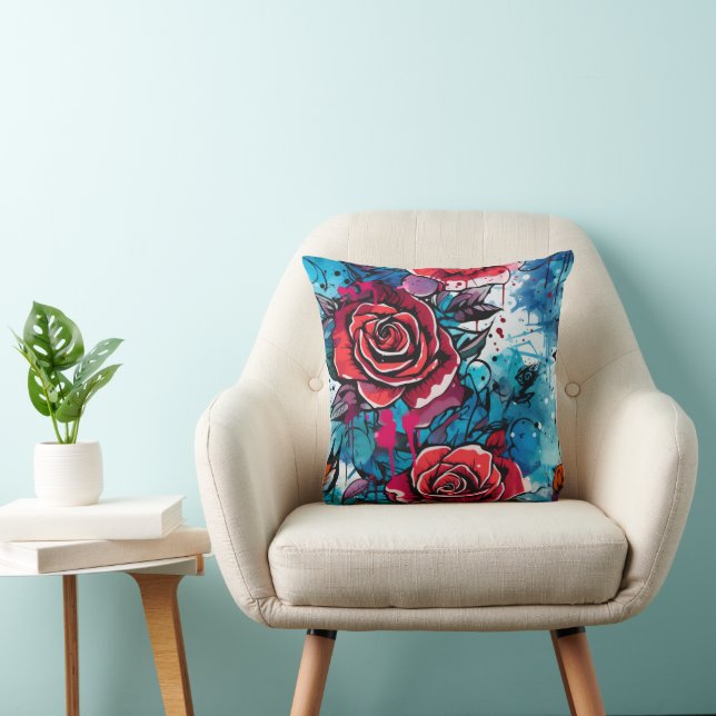 Rose Graffiti Throw Pillow (Chair)