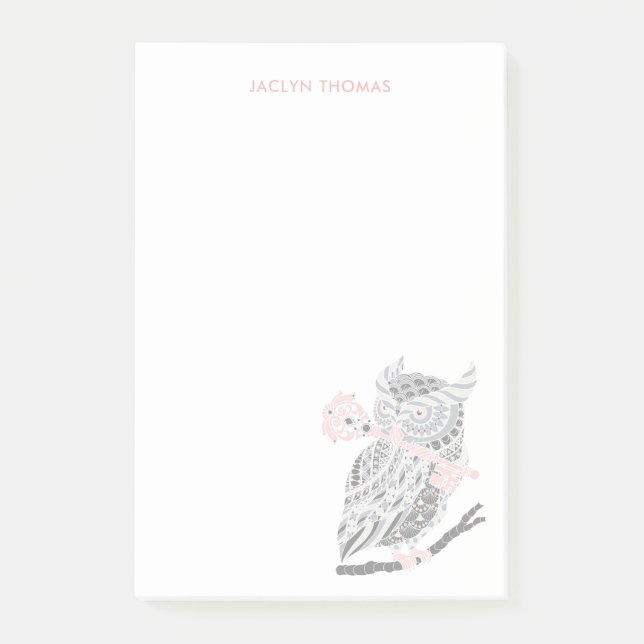 Rose Great Horned Owl Personalized Post-it Notes (Front)