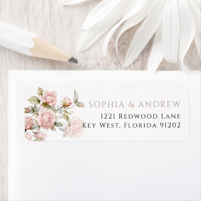 Rose & Greenery Feuilles Adresse de retour Label (En situation)