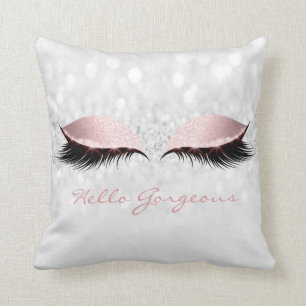 Rose Grey Girly Makeup Lashes Hello Gorgeous Throw Pillow