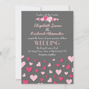Rose Grey Love Faire-part de mariage moderne et ch