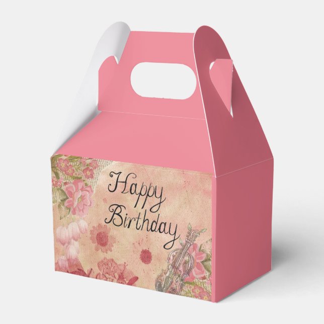 Rose Happy Birthday Favour Box Floral Music Design (Front Side)
