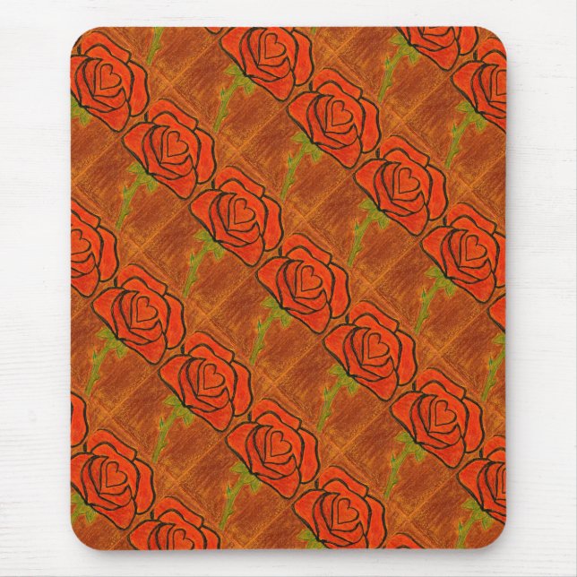 "Rose Heart #6" Tiled Pattern Floral Mousepad (Front)