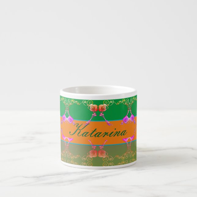 Rose Heart Apricot and Green w/Name Specialty Mug (Front)
