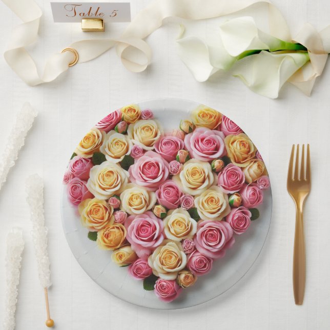 Rose Heart Paper Plates 9" (Wedding)