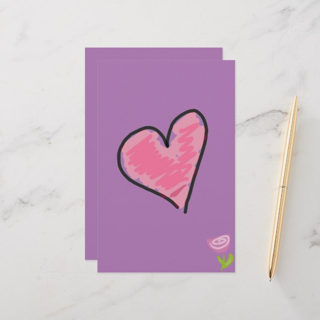 Rose-Heart Stationary Stationery (Front/Back In Situ)