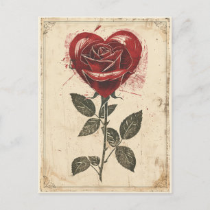 Rose heart Vintage Valentine's day  Postcard