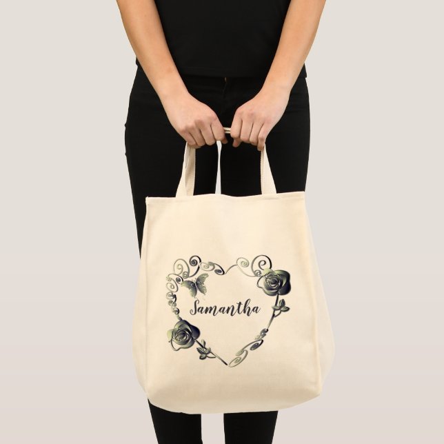 Rose Heart w/Name Tote Bag (Front (Product))