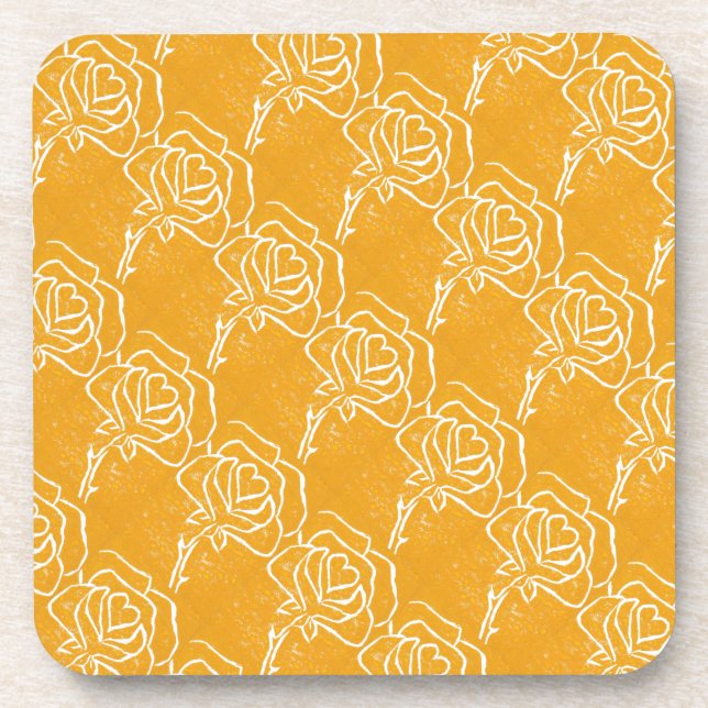 "Rose Heart Yellow Tiled Image" Floral Coaster Set (Front)
