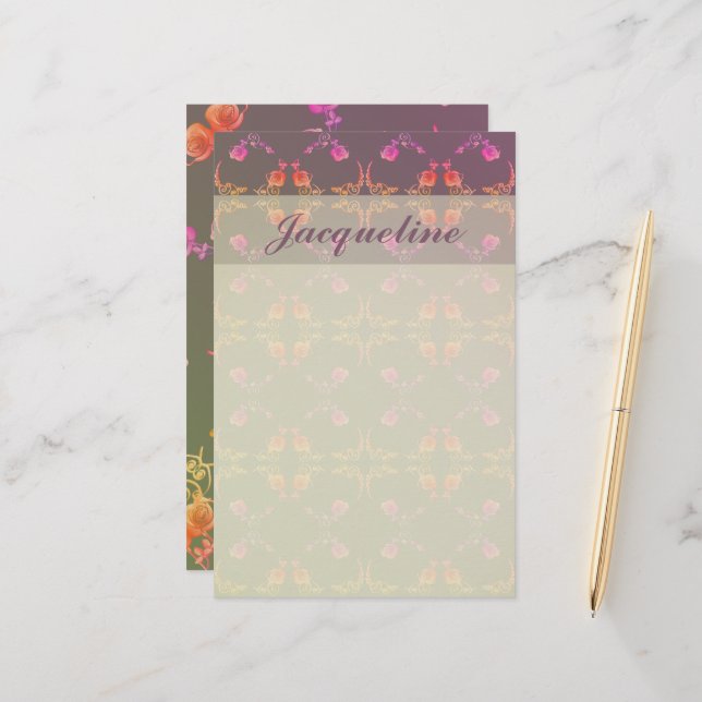 Rose Hearts and Plum Stationery (Front/Back In Situ)