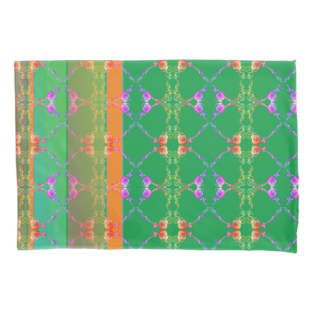 Rose Hearts Apricot & Green Pillowcase (Front-Left)