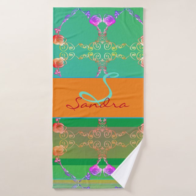 Rose Hearts Apricot & Teal Bath Towel Set (Bath Towel)