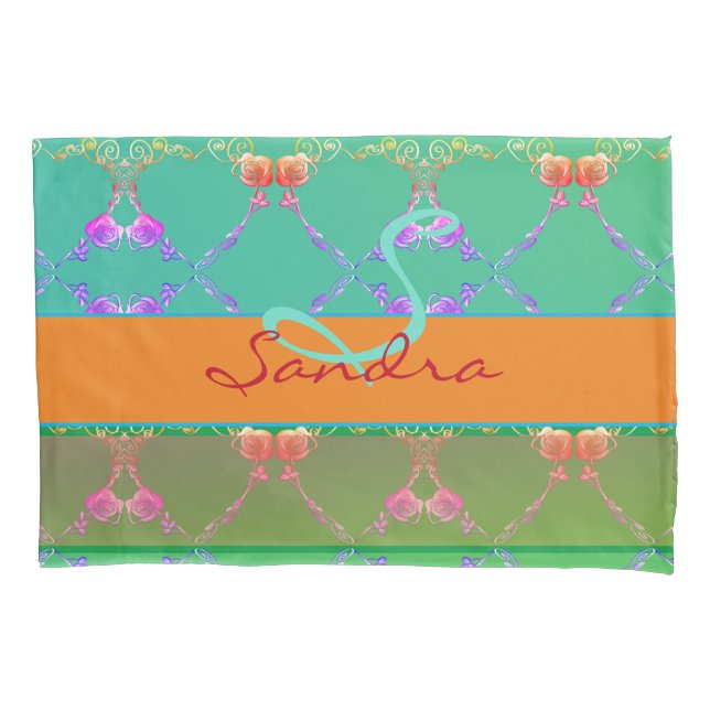 Rose Hearts Monogram Apricot Pillowcase (Front)