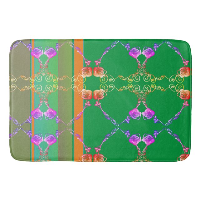 Rose Hearts on Apricot & Green Bath Mat (Front)