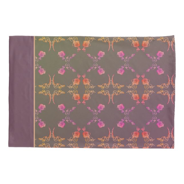 Rose Hearts on Plum Moss Pillowcase (Back)