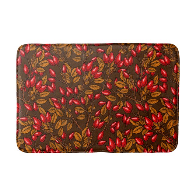 Rose hips, brown and red bath mat (Front)
