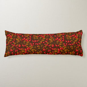 Rose hips, brown and red body pillow