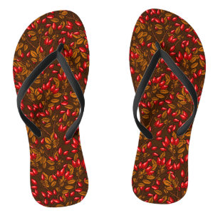 Rose hips, brown and red flip flops