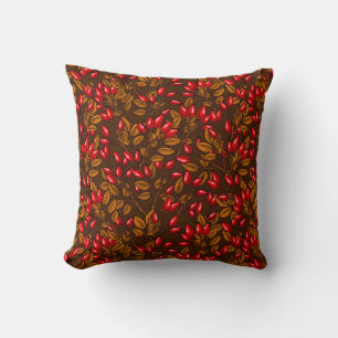 Rose hips, brown and red throw pillow