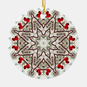 Rose hips on ice ceramic ornament