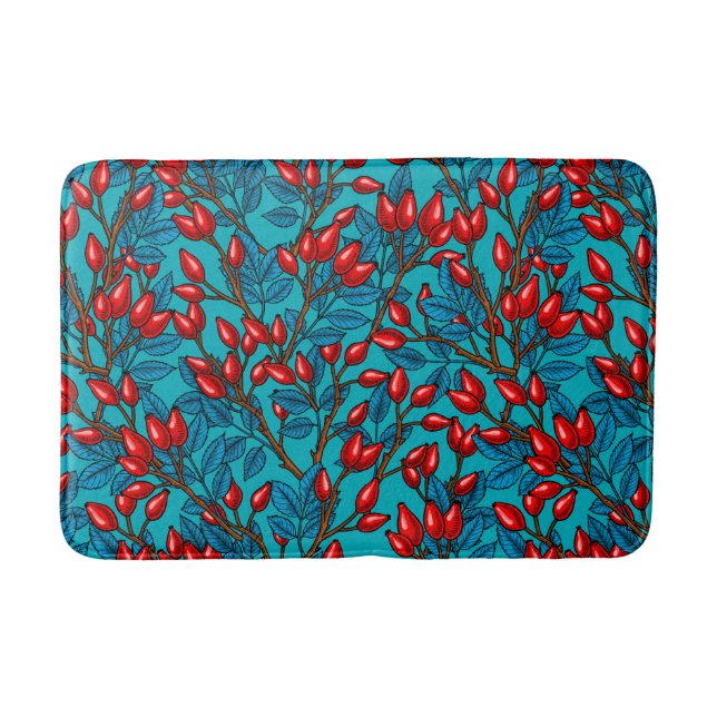 Rose hips, red and blue bath mat (Front)