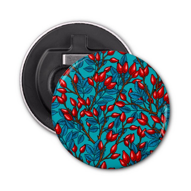 Rose hips, red and blue bottle opener (Front)