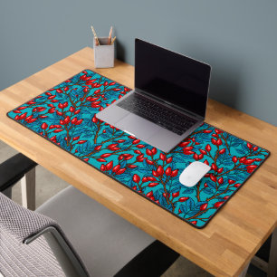 Rose hips, red and blue desk mat