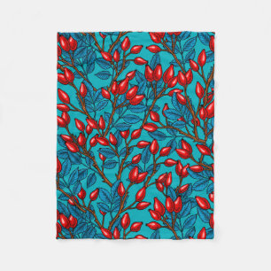 Rose hips, red and blue fleece blanket