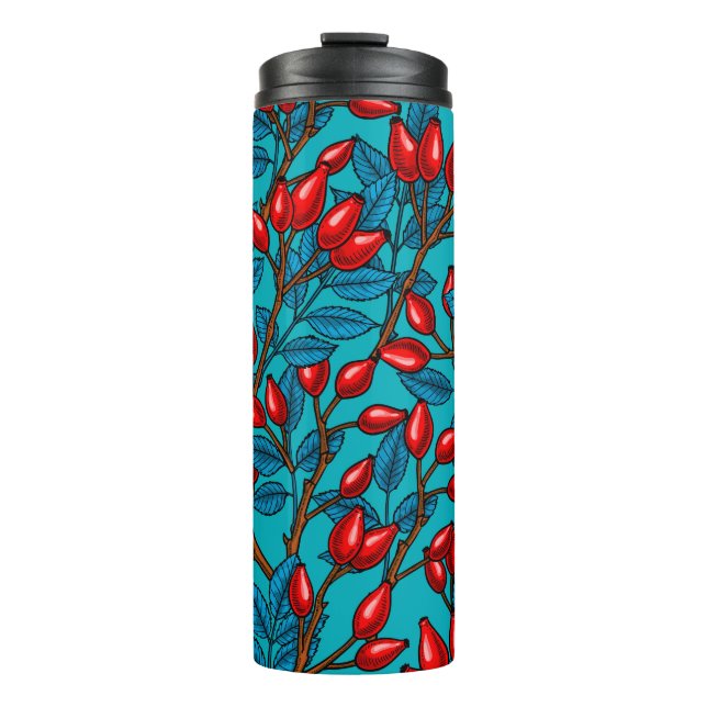 Rose hips, red and blue thermal tumbler (Front)