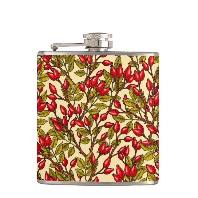 Rose hips, red, green, yellow hip flask (Front)