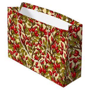 Rose hips, red, green, yellow large gift bag