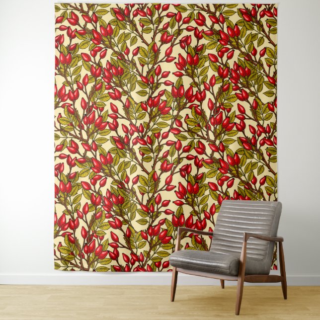 Rose hips, red, green, yellow tapestry (In Situ)