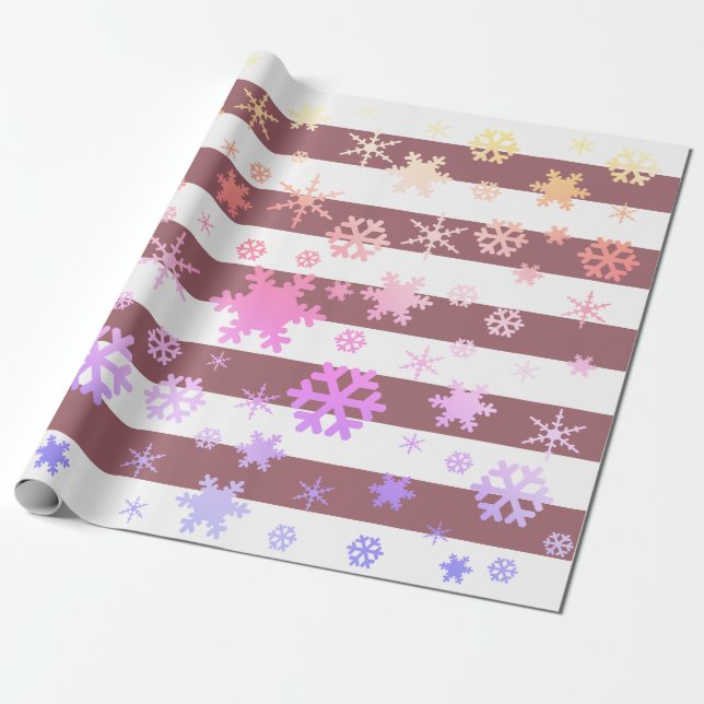 Rose Holographic Christmas Snowflake Pattern Wrapping Paper (Unrolled)