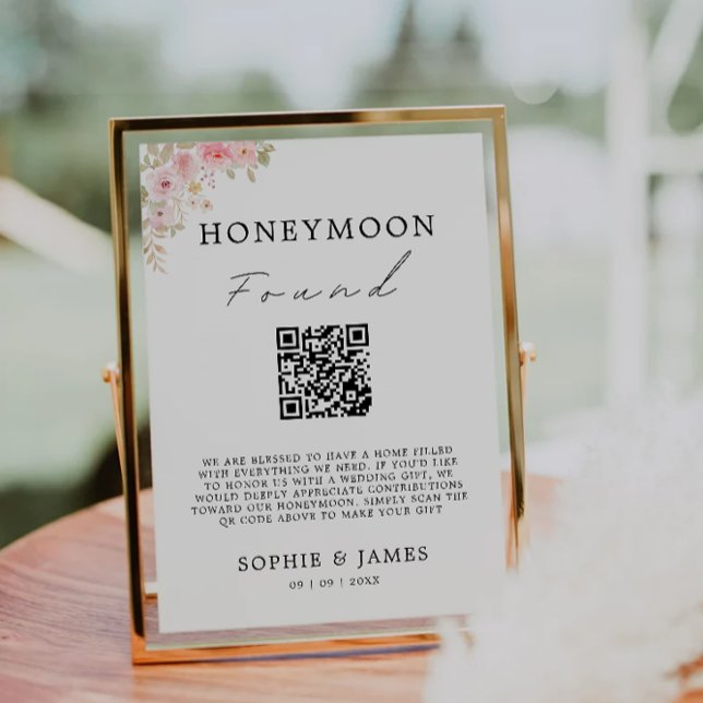 Rose Honeymoon Fund QR Code Wedding Sign, Invitation (Rose Honeymoon Fund QR Code Wedding Sign, Invitation)