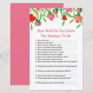Rose How well do you know baby shower game