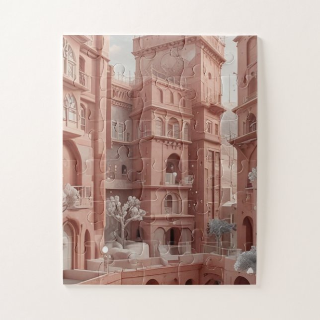 Rose-Hued Sana'a Dreamscape Ai painting  Jigsaw Puzzle (Vertical)