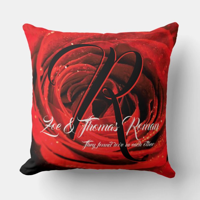 Rose humide monogramme personnel grand coussin (Recto)