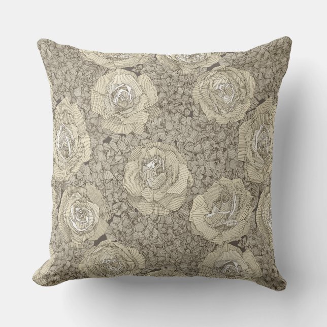 rose hydrangea floral cream tea leather throw pillow (Front)