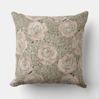 rose hydrangea floral pale peach tea dark throw pillow