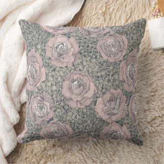 rose hydrangea floral pale pink indigo gray throw pillow