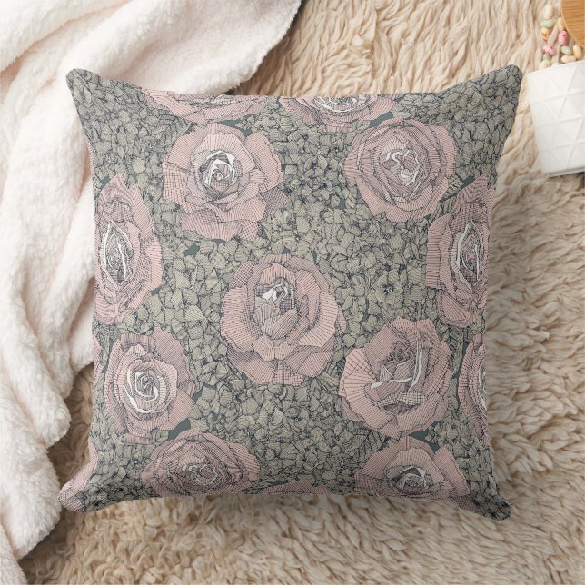 rose hydrangea floral pale pink indigo gray throw pillow (Blanket)