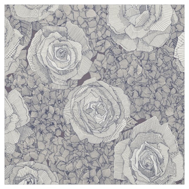 rose hydrangea pearl navy plum fabric (Swatch)
