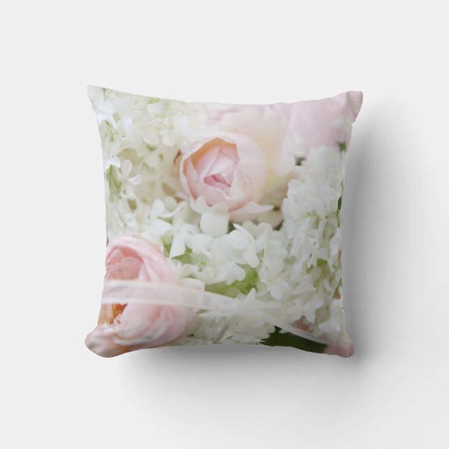 Rose hydrangea ribbon throw pillow (Front)