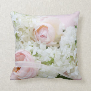 Rose hydrangea ribbon throw pillow