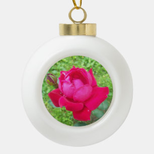 Rose In Bloom Ceramic Ball Christmas Ornament