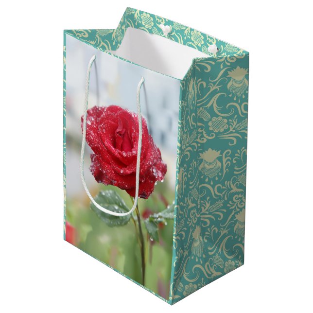 Rose in raindrops   medium gift bag (Front Angled)