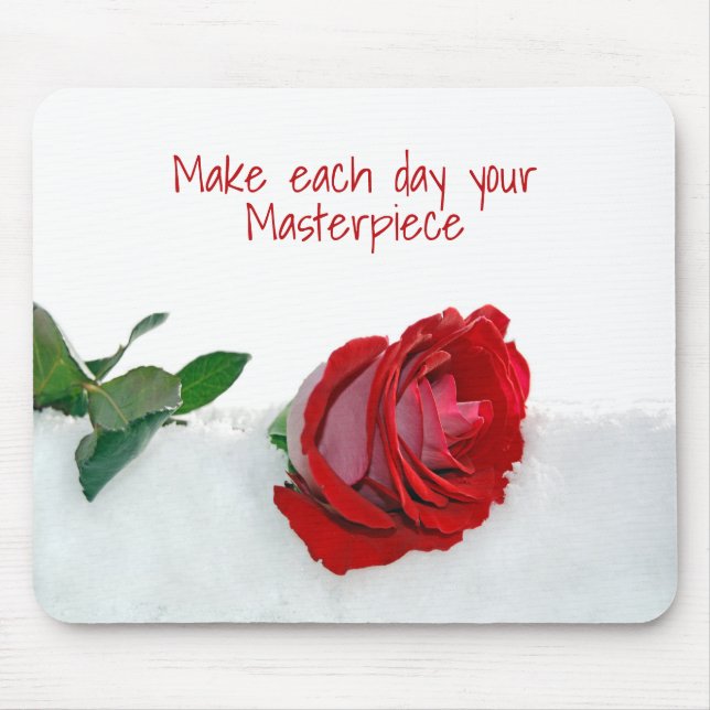 rose in snow with quote mouse pad (Front)