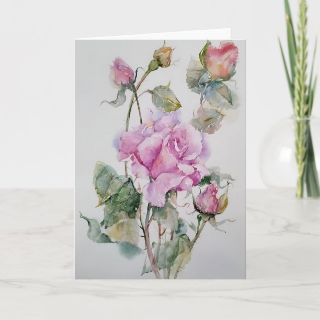 Rose In Watercolors Card (Front)