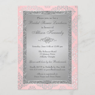 Rose, invitation de Fête de la mariée de damassé